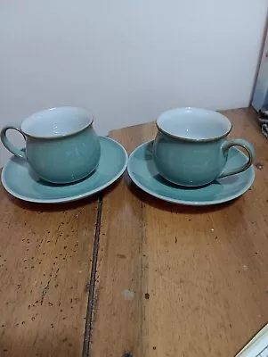 Buy 2 X Denby Pottery Small Coffee Cups & Saucers Regency Green Pattern Quite Rare • 16.99£