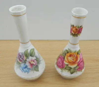 Buy Pair Vintage Fenton China Small 13cm Floral Vases • 7.99£