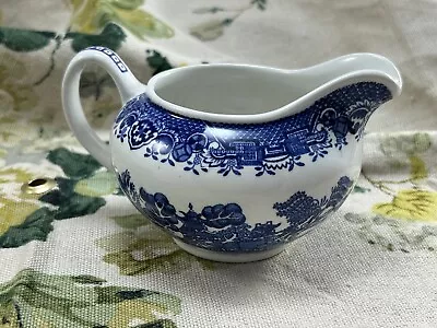 Buy VINTAGE C.1920s WOODS WARE Blue And White Willow Pattern Milk Jug Chinese Pagoda • 15£