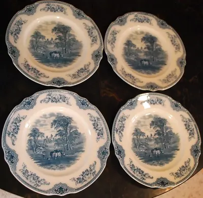 Buy Antique Set 4 J & G MEAKIN SANDOWN 'THE BLUE' 10'' Dinner Plates TRANSFERWARE • 135.61£