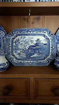 Buy Vintage Burleigh Ware Blue And White Willow Pattern Platter • 30£