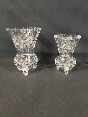 Buy  2 Bohemian Crystal Footed Vases, Cut Glass • 15.99£