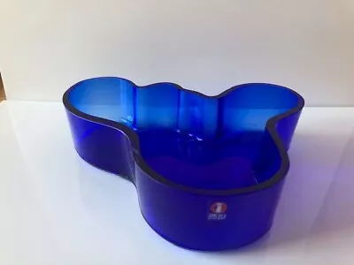 Buy Blue Finnish Glass Iittala 'savoy' Bowl/candle Votive Designer Alvar Aalto 50mm • 30£