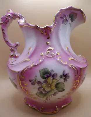 Buy Rare Torquay  Haynes Salts Pitcher Pink With Violets And Gold Trimming • 237.18£