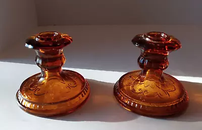 Buy Vintage Indiana Glass Amber Colored Candlestick Holders, Set Of 2, Gift Ideas • 16.13£
