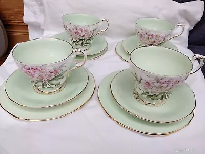 Buy 4 Vintage (GOOD CONDITION) Paragon China Trios Green & Pink Flowers • 115£