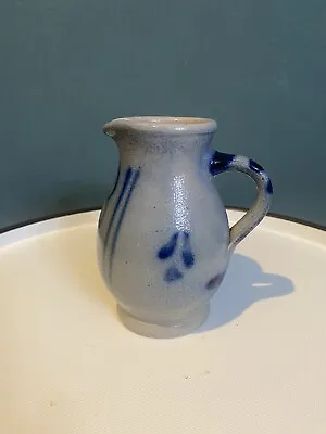 Buy Vintage Salt Glaze Pitcher Jug Vase Gray Stoneware Pottery Swirls Blue Painted • 17.24£