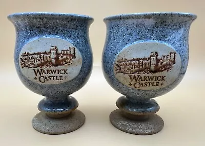 Buy Vintage Stoneware 2 X Hand Made Warwick Castle Goblets - 250ml ~ VGC • 14.98£