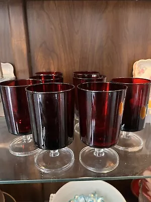 Buy Vintage Luminarc Arcoroc France Ruby Red Stemmed Glassware - Lot Of 8 • 43.16£