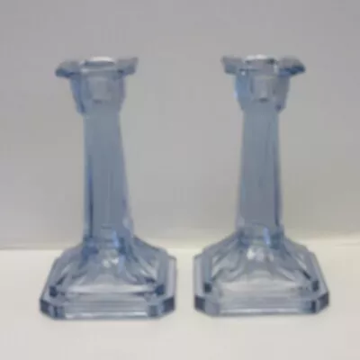 Buy Bagley Blue Glass Wyndham Tall Candlesticks Holders Pair • 38.99£