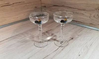 Buy Pair Of Handblown & Painted  Cockerel Art Deco Cocktail Coupé Glasses 12 Cm Tall • 25£
