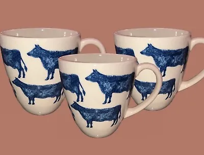Buy Queens By Churchill Coffee Tea Mug COWS “Beefie” Blue & White Set Of 3 *MINT • 37£