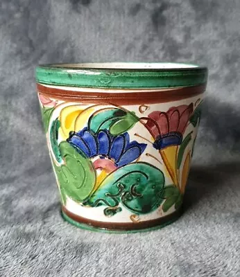Buy Shabby Chic Italian Pottery Plant Pot Small Sgrafitto & Hand Painted Flowers  • 8.50£