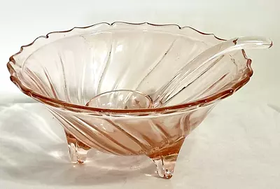 Buy Vtg Pink Depression Glass Jelly/mayonnaise Bowl W/pink Glass Spoon Footed Ribbed • 33.73£