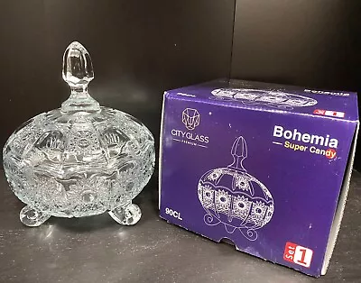 Buy Glass Candy Bowl Crystal Cut Clear Sugar Jar Stylish Decorative Sweet Container • 19.99£