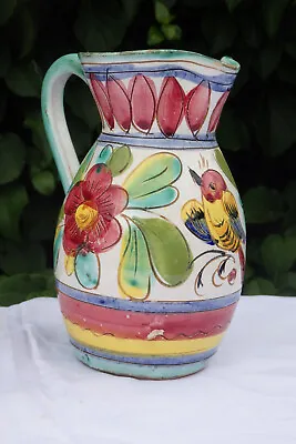 Buy A MCM 1970`s Italian Sgraffito Pottery Jug Colourful Flowers And Bird Design #20 • 10£