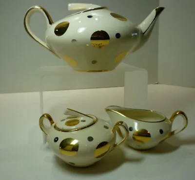 Buy Arthur Wood Gold Polka Dots Royal Bradwell Art Ware Tea Set, S/3 • 1,252.50£