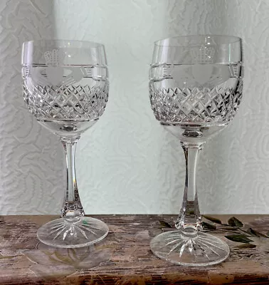 Buy 2 Galway Irish  Crystal Wine Glasses With Etched Claddagh Heart & Hands Design • 70.99£