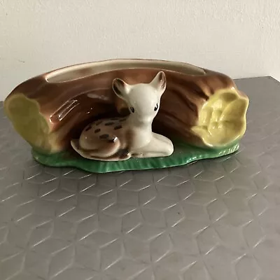 Buy Vintage - Hornsea - Pottery - Fauna - Posy Vase With Fawn Resting By A Log - 121 • 5£