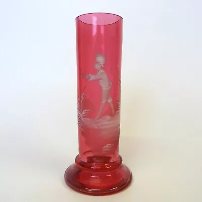 Buy Antique Mary Gregory Cranberry Glass Bud Vase • 11.50£