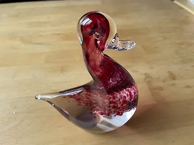 Buy Wedgwood Glass Duck Paperweight Clear And Speckled Pink Vintage • 9£