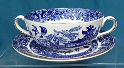 Buy Burleigh Ware Old Willow 1930's - Blue And White  Soup Coup And Saucer • 22.50£