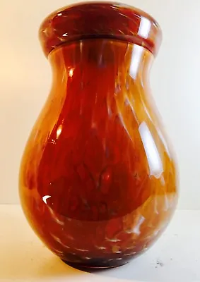 Buy Stunning Scottish Monart Art Glass Orange Lidded Jar 7.75” C-1930s • 241.05£