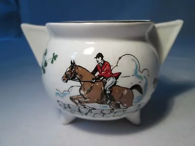 Buy Vintage Irish Carrigaline Pottery Cauldron With Horse & Rider And Clover Pattern • 2£
