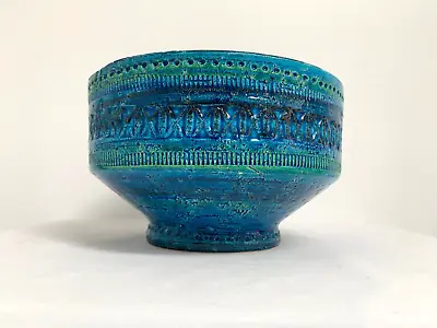 Buy Vintage 19.3cm Bitossi Italy Rimini Blue Aldo Londi Art Pottery Footed Bowl • 120£
