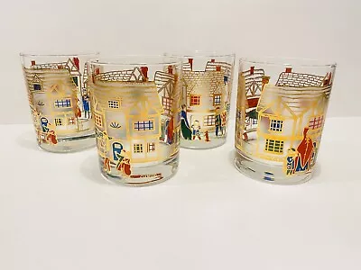 Buy Vintage CULVER Victorian Christmas Cottage Scene Set Of 4 Whiskey Glasses 4 1/8” • 72.05£