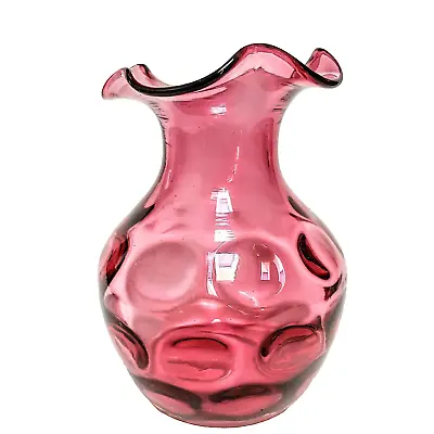 Buy Vintage Fenton Thumbprint Cranberry Glass Ruffled Rim Vase 6 . • 24.07£