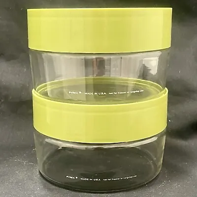 Buy 2 Vintage Retro PYREX  See N Store  Glass Canisters With Green Plastic Lids USA • 21.80£