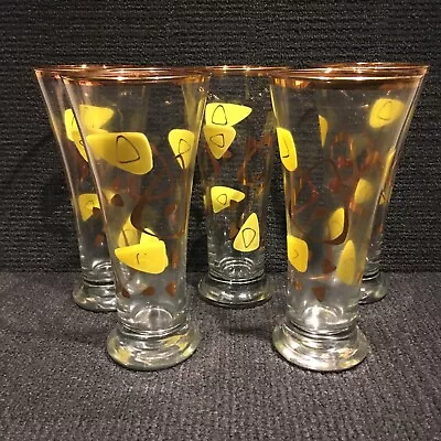 Buy Vintage Tumbler Cocktail Glasses Gold Rim Retro Art Triangle X 5 60's Design • 12£