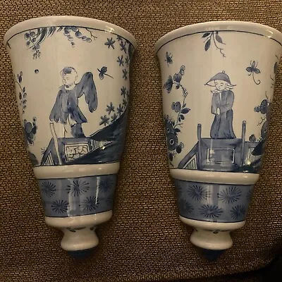 Buy Pair DELFT Wall Pocket Vase Colonial Williamsburg Made Inp Holland • 104.19£