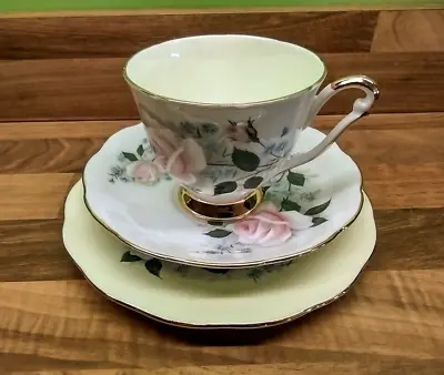 Buy Queen Anne Cup + Saucer + Side Plate Trio Bone China Vintage Cherie Pattern • 14.99£