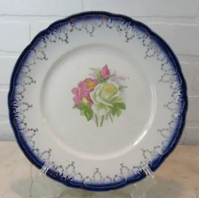 Buy Antique Flow Blue Plate With White And Pink Roses H R Wyllie China 9.5  • 14.20£