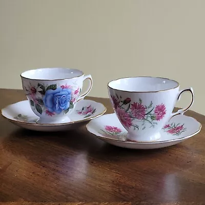 Buy Vintage Royal Vale Bone China Tea Cup & Saucer Lot Of 2 Blue Rose, Pink Flowers • 25.61£