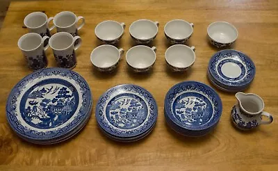 Buy Churchill/Broadhurst Ironstone Blue & White Willow Pattern Dinnerware Set • 30£