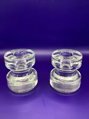 Buy Pair Of Art Glass Clear Candle Holders Scandi Style Heavy • 15£