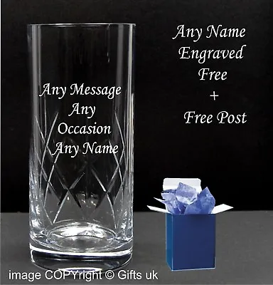 Buy Personalised  Engraved Crystal Cut Highball Glass, Vodka Glass Any Message Boxed • 15.95£