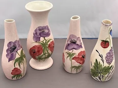 Buy 4 Small Mid-century Pottery Vases England Hand Painted Radford • 24.99£