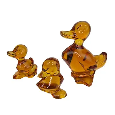 Buy Fostoria Glass Amber Duck Mom And Two Ducklings Set 1960's Mid Century Vintage • 38.41£