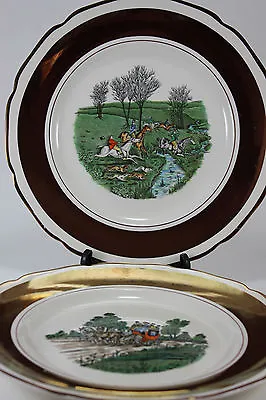 Buy Antique Stoke On Trent England Gray's Pottery Plates Hunting Coaching Scene 2Pc • 282.95£