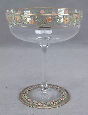 Buy Antique Bohemian Hand Enameled Red Floral & Gold Border Champagne Glass • 142.98£