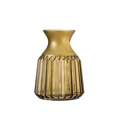 Buy Yellow Brown Ribbed Pattern Glass Vase By Bloomingville • 15£