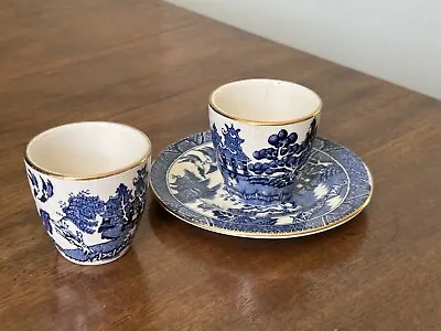 Buy 2 X VINTAGE 1920s ARKLOW IRELAND Blue Willow Egg Cups + Saucer • 12£