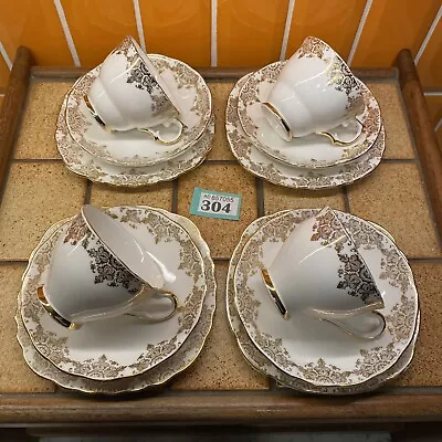 Buy 12pc VTG Brendon White & Gold Floral Bone China 200ml Tea Cups Saucers & Plates • 19.75£