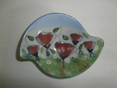 Buy Highland Stoneware Abstract Shaped Red Poppies Floral Trinket Plate / Dish Rare • 95£