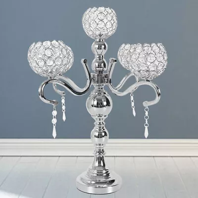 Buy 5-Arm Elegant Silver Crystal Candelabra Holder Wedding Table Centerpieces Decor • 33.92£