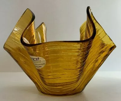 Buy Vintage Chance Glass Handkerchief Vase Amber Textured Cotswold Pattern Orange • 13.99£